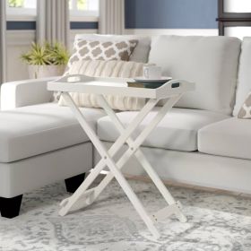 TV Tray Bedside Table in White Wood Finish, Folding