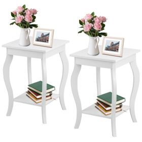 Nightstand End Table in White Wood Finish - Set of 2