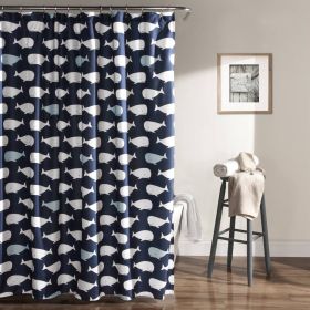 Shower Curtain, 72-inch Navy White Nautical Whales Polyester