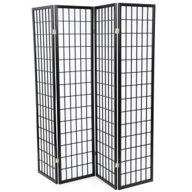Room Divider, Black 4-Panel Asian Style Shoji Screen