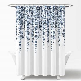 Shower Curtain, 72-inch White Navy and Light Blue Floral Vines and Flowers