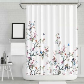 Shower Curtain, 72" White Blue Pink Floral Tree Bird Butterfly Japanese Style