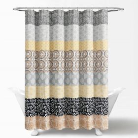 Shower Curtain, 72-in. Yellow Black White Grey Floral Damask Boho Polyester