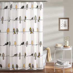 Shower Curtain, 72 x 72 inch Yellow Grey Birds Floral Polyester Machine-Washable