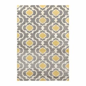 Area Rug, 5'3" x 7'3"' Grey Yellow Trellis Geometric Polypropylene