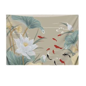 Chinese Lotus Carp Bedroom Tapestry,  Living Room Tapestry Decoration; 39x51 inch