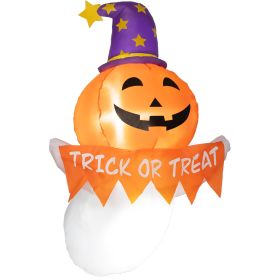 Inflatable Halloween Window Sticker Ghost with Orange Face, Blow Up LED 3.4ft