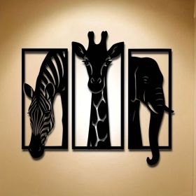 Metal Baked Paint African Animal 3-Piece Zebra Giraffe Elephant Home Decor Wall Art