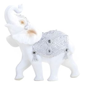 7"W Silver and White Thai Elephant with Trunk Up Figurine Home Decor Gift, Collectible