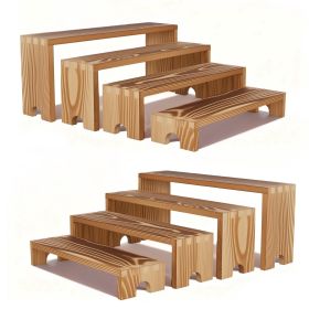 Wooden Display Risers: 2 Sets, 8 Pieces Solid Wood Tiered Display Stand