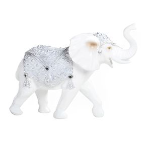 9.75"W Silver and White Thai Elephant with Trunk Up Figurine Home Decor Gift, Collectible