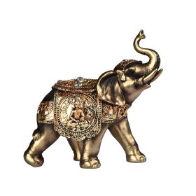 7"W Brass Color Elephant with Trunk Up Figurine Home Decor Gift, Collectible