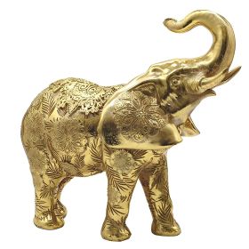 10.25"W Gold Thai Elephant with Trunk Up Figurine Home Decor Gift