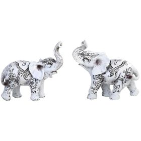 2-PC Miniature White Embellished Elephant, 3.5"H Figurines, Home Decor, Gift, Collectible