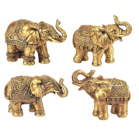 4-PC Gold Miniature Elephants in Different Poses 3" High Figurine Set, Home Decor Gift, Collectible