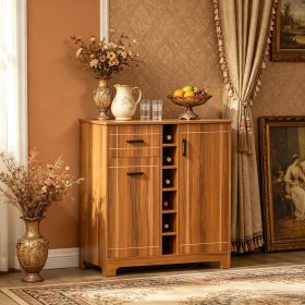 Retro Wine Cabinet Brown Sideboard with Glass Holders 1 Drawer for 6 Bottles Wood Wine Rack