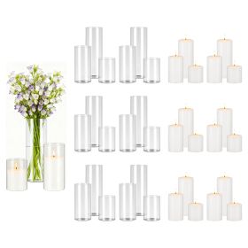 Clear Cylinder Pillar Candles and Glass Vases Set 36 Pcs