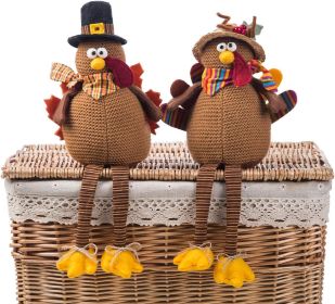 Stuffed Thanksgiving Turkey Couple Tabletop Decoration 2 Pack