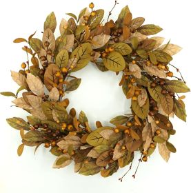 20-inch fall wreath with brown magnolia leaves & small pomegranate berries