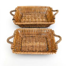 Willow Baskets for Countertop, Bread and Fruit – Set of 2 Woven Nesting Storage Baskets