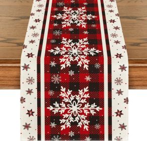 Table Runner, Buffalo Plaid Snowflakes Seasonal Winter