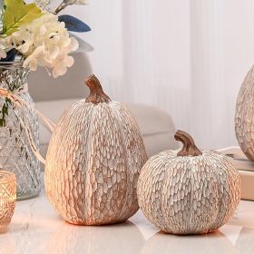 Artificial Pumpkin Decor, Brown and White Decorative Resin Pumpkins Set of 2