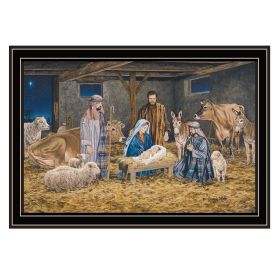 Nativity Scene, The Greatest Gift of All - The Birth of Christ Black Framed Wall Art for Living Room, Nativity Wall Art Print for Home Decor