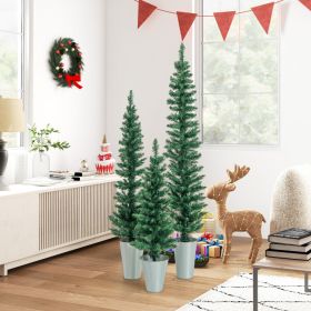 Potted Artificial Christmas Tree with Silver Metal Buckets, Set of 3