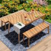 Acacia Wood Table Bench Dining Set For Outdoor & Indoor 3 Pieces
