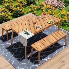 Acacia Wood Table Bench Dining Set For Outdoor & Indoor 3 Pieces