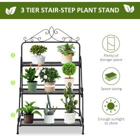 Outdoor Plant Stand, 3 Tier Metal Plant Shelf, Stair Style Flower Stand, Plant Display Storage Organizer for Indoor Outdoor Patio Balcony Yard