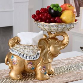 Gold & White Elephant Fruit Basket with Tissue Box Resin Snack Tray Decor