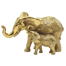 7.5"W Gold Elephant with Baby Figurine Home Decor Gift, Collectible