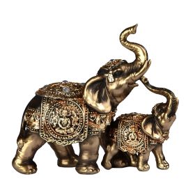 6"W Gold Elephant and Baby with Trunk Up Figurine Home Decor Gift, Collectible