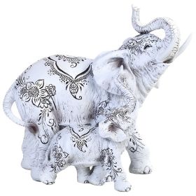 8.25"W Decorative White Elephant and Baby Figurine Home Decor Gift, Collectible