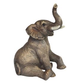 6"H Wildlife Sitting Elephant with Trunk Up Figurine Home Decor Gift, Collectible