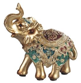 4.25" High Elephant, Gold with Green, Figurine Home Decor, Gift, Collectible