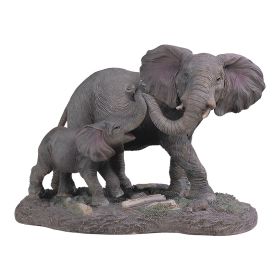 9"H Elephant Mother and Baby with Trunk Up Figurine Home Decor Gift, Collectible