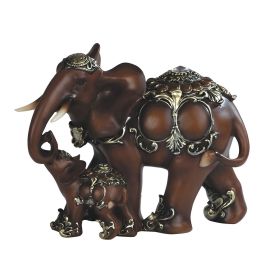 8"H Decorative Wood Like Elephant with Baby Figurine Home Decor Gift, Collectible