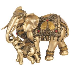 6.5"H Brass Color Elephant with Calf Figurine Home Decor Gift, Collectible