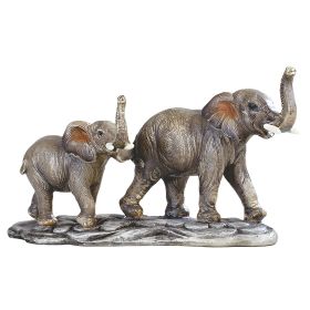 9.75"W Elephant Mother and Baby with Trunk Up Figurine Home Decor Gift, Collectible