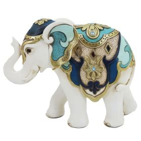 7.75"W White and Blue Thai Elephant Figurine Home Decor Gift, Collectible