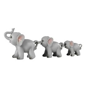 3-PC Elephant Family Holding Tail with Trunk 3.5"H Figurine Set Home Decor Gift