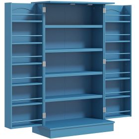 Kitchen Pantry Cabinet, with 12 Shelves, Double Doors, Blue