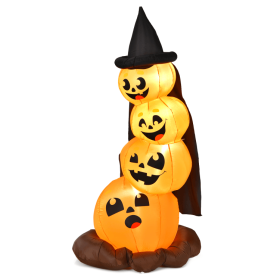 Halloween Inflatable Pumpkin Combo with Witch's Hat and LED Lights, 7 Feet