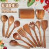 Teak Wooden Kitchen Utensil Set with Spoon Rest