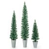 Potted Artificial Christmas Tree with Silver Metal Buckets, Set of 3