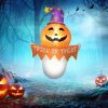 Inflatable Halloween Window Sticker Ghost with Orange Face, Blow Up LED 3.4ft