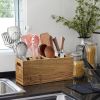 Acacia Wood Utensil Holder with Removable Divider - 4 Compartment