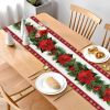 Poinsettia Christmas Table Runner with White Snowflake